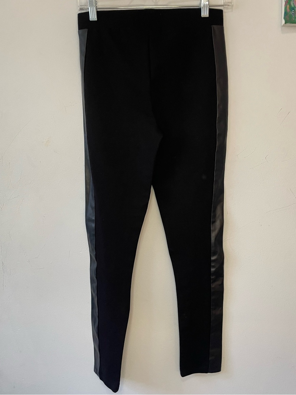 Bebe Bikercore Jet Black Leggings With Faux Leather Paneling - Picture 3 of 9